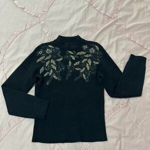 ontWelfth black & gold sequin/beaded long sleeve sweater top.